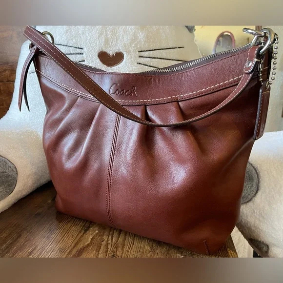 Coach Brown Leather Hobo Shoulder Bag - F13764 + FREE Twilly - Picture 3 of 15